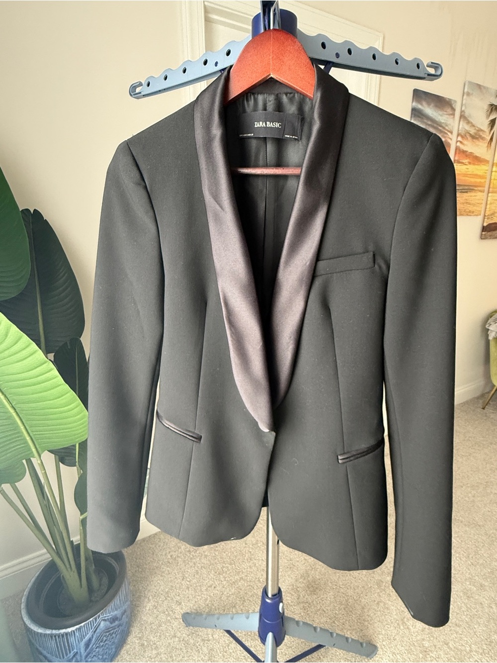 Zara Black Satin Shawl Collar Blazer
